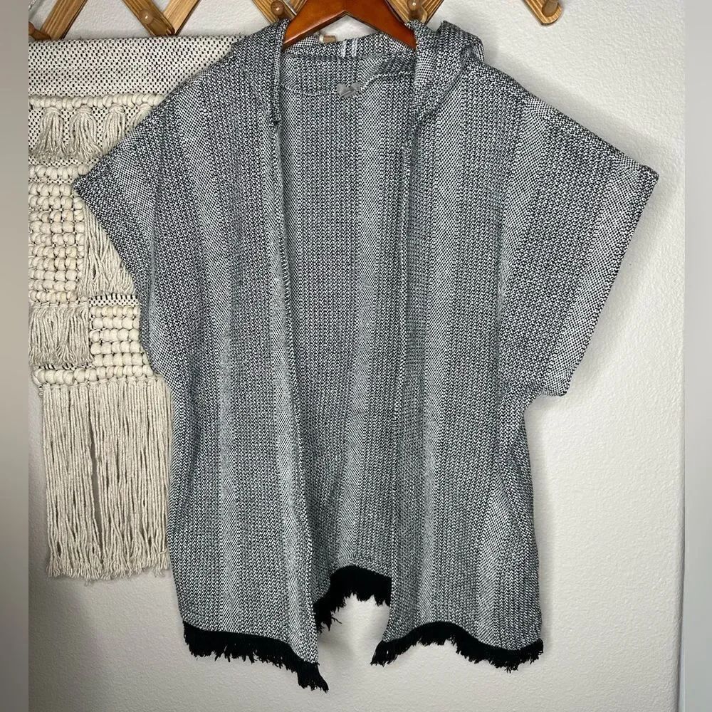 Urban Outfitters Ecote Black & Grey Fringe Open Front Kimono